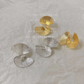 Twisted Ribbed Fan Geometric Stud Earrings Gold Silver view 1