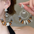 Silver Tone Triangle And Beaded Hoop Drop Earrings view 1