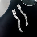 Silver Rhinestone Long Tassel Drop Earrings 11 Styles view 1