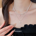 Layered Crystal Star and Pearl Necklace in Silver Tone view 3