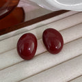 Wine Red Oval Resin Stud Geometric Statement Earrings view 6