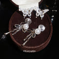 Butterfly and Bow Pearl Ear Cuffs in Two Silver Tone Styles view 2