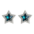 Silver Tone Blue Star Clear Stone Halo Stud Earrings For Women view 5