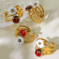 Daisy Ladybug and Strawberry Cherry Open Rings in Two Tones view 2