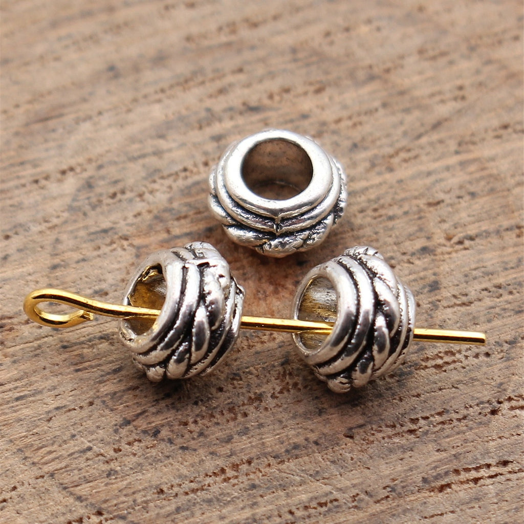 7.5x7.5x4.8mm 0.62g Antique Silver Zinc Alloy Spiral Round Large Hole Spacer Beads for DIY Bracelet Jewelry