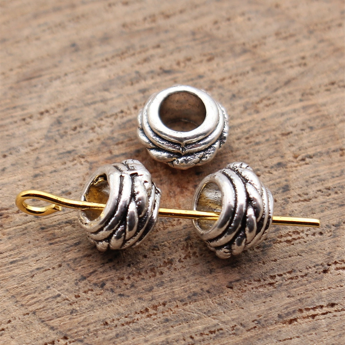 7.5x7.5x4.8mm 0.62g Antique Silver Zinc Alloy Spiral Round Large Hole Spacer Beads for DIY Bracelet Jewelry