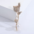 Clear Rhinestone Tulip Brooch Pearl Stem Silver or Gold view 7