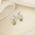 Silver Swirl Purple and Green Clear Look Stud Earrings view 1