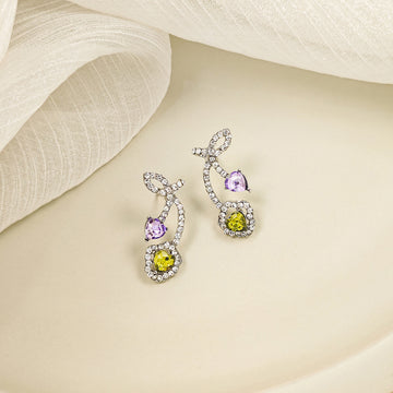 Silver Swirl Purple and Green Clear Look Stud Earrings
