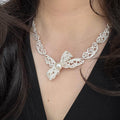 Silver Filigree Bow And Pearl Collar Necklace Pendant Jewelry view 3