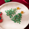 Green Christmas Tree Gold Star Holiday Statement Earrings view 6