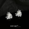 Silver Molten Organic Flower Pearl Center Stud Earrings view 3