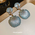 Blue Shell Shaped Drop Earrings With Pearl Accents view 4