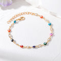 Gold Tone Pearl and Enamel Evil Eye Chain Bracelets in Seven Styles view 2
