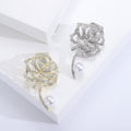 Openwork Crystal Rose Brooch With Pearl-Like Stem Drop view 2