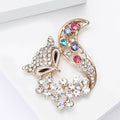 Gold Rhinestone Fox Flower Brooch Clear and Multicolor Tails view 2