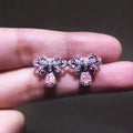 Pink Bow Crystal Drop Earrings in Silver Tone With Clear Stone Accents view 1
