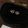 Gold Open Heart Beaded Stud Earrings Mini Pearl Row view 4