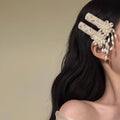 Pearl Flower Crystal Bar BB Hair Clips with Teardrop Tassels view 4