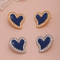 Heart Stud Earrings Navy Enamel And Metal Crystal Halo view 2