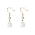 Gold Tone White Pearl And Translucent Tulip Flower Hook Earrings view 5