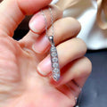 Silver Long Bar Five Clear CZ Pendant Necklace Chain view 2