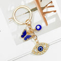 Gold Blue Butterfly Evil Eye Keychain With Crystal Pendant view 6