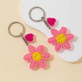 Beaded Pink Flower Keychain with Heart Charm and Silver Key Ring view 4