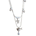 Silver Layered Pearl Star and Planet Pendant Necklace view 5