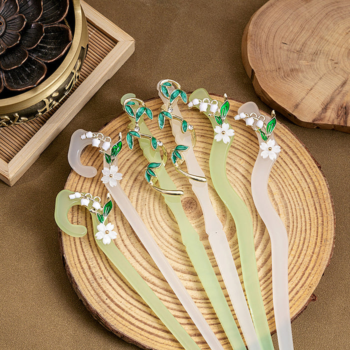Green Resin Lily of the Valley Flower Hair Stick Pin
