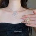 Openwork Flower Pendant Necklace in Gold and Silver Tone view 1