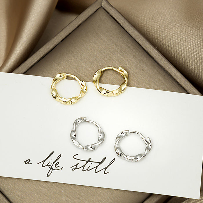 Textured Molten Look Small Hoop Earrings in Two Finishes