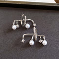 Silver Tone Pearl Branch Ear Clips with Crystal Tips view 6