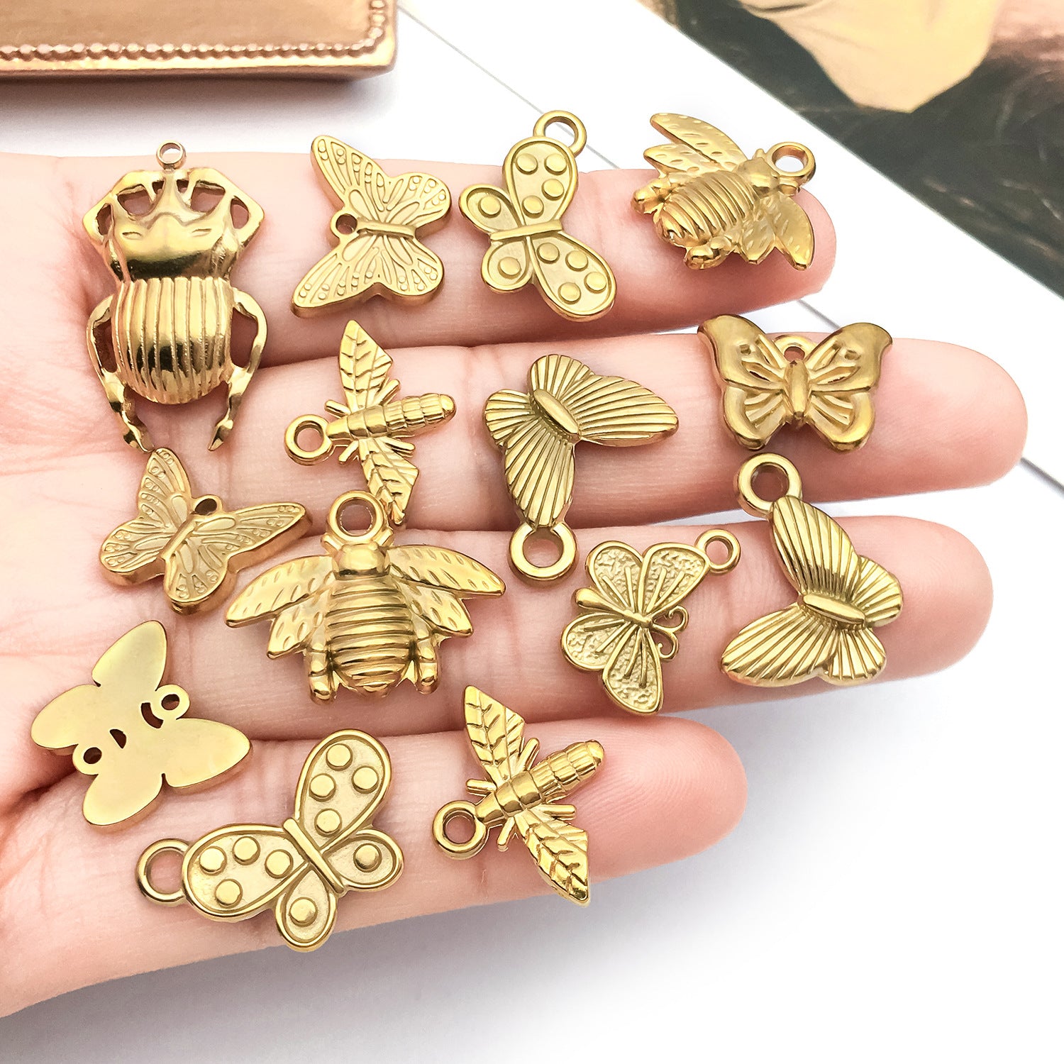 Stainless Steel Bee Butterfly Insect Charm Pendant for DIY Necklace Earrings Keychain