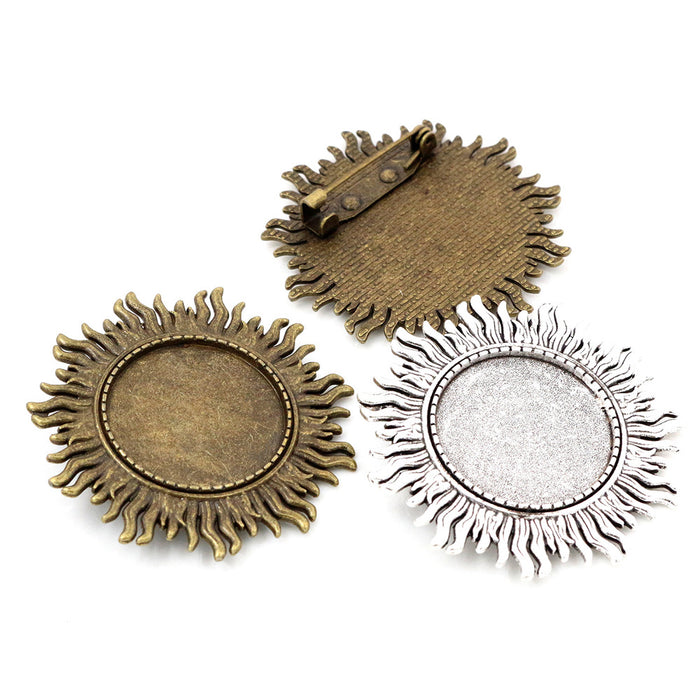 Sunflower Round Cabochon Brooch Bases in Antique Bronze and Silver