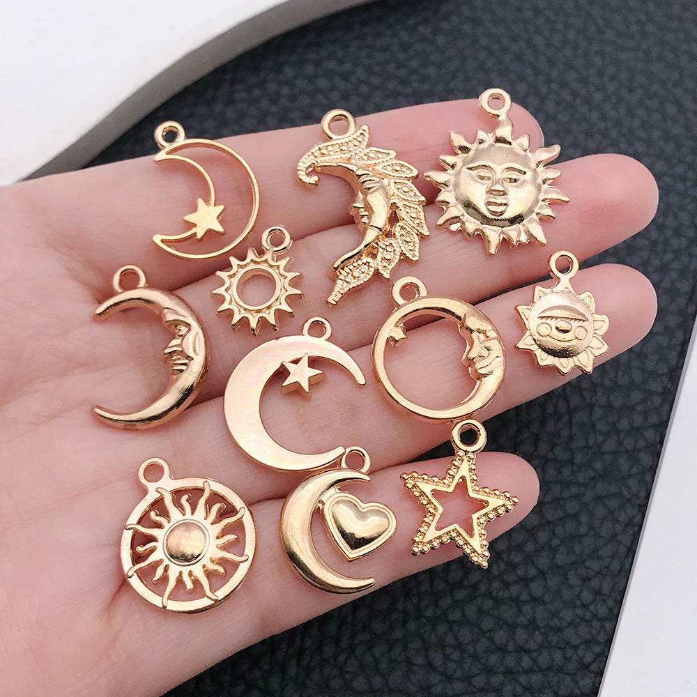 KC Gold Zinc Alloy Hollow Star Moon Sun Charm Pendant for DIY Bracelet Keychain Making