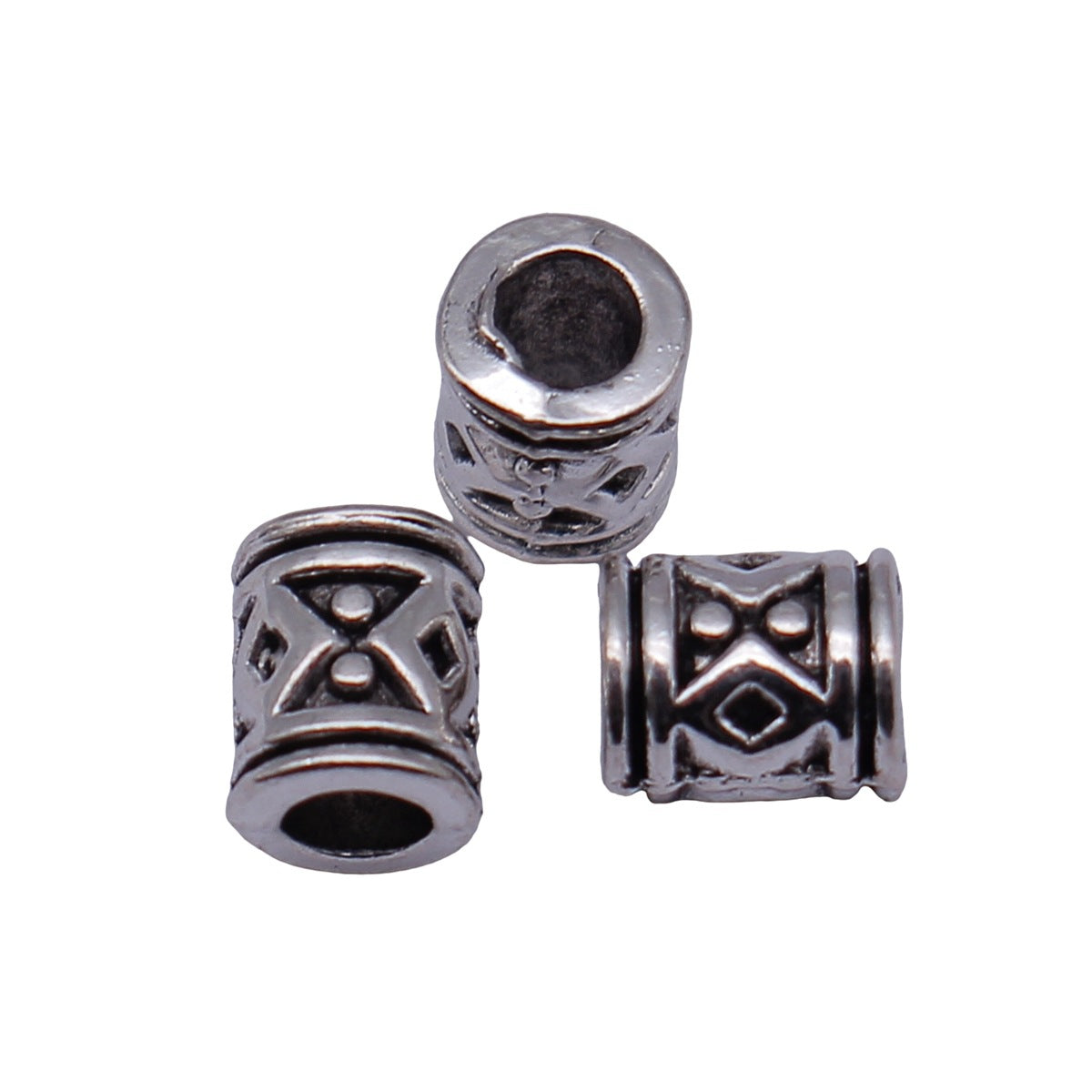 6.2x5x5mm 0.43g Antique Silver Zinc Alloy Diamond Pattern Tube Beads for Bracelet Necklace Jewelry Making