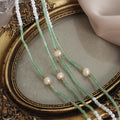 Mint Green Tube Bead Pearl Center White Bead Necklace view 3