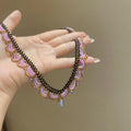 Beaded Lace Statement Choker Necklaces with Teardrop Charms view 9