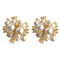 Gold Pearl Firework Cluster Stud Earrings Clear Crystal Accents view 5