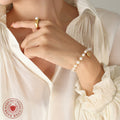 Freshwater Pearl Elastic Bracelet Gold Heart Charm Beads view 4