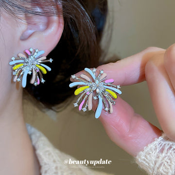 Pair of Metal Tone Multicolor Enamel Firework Stud Earrings