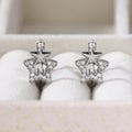 Silver Tone Double Star Clear Stone Cluster Stud Earrings view 4