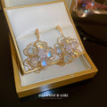 Iridescent Crystal Flower Gold Tone Statement Drop Earrings view 4