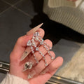 Silver Crystal Pearl Linear Tassel Drop Earrings For Women view 2