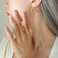 Shell Textured C-Shape Hoop Stud Earrings Gold Or Silver view 4