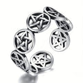 Antique Silver Tone Open Star Band Ring Polished Metal Jewelry view 5