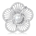 Openwork Pearl Flower Brooch in Rose Gold or Silver Tone view 2