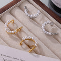 Imitation Pearl C-Shape Stud Earrings Gold Silver Titanium view 2