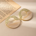 Cream and Amber Marbled Split Circle Statement Stud Earrings view 6